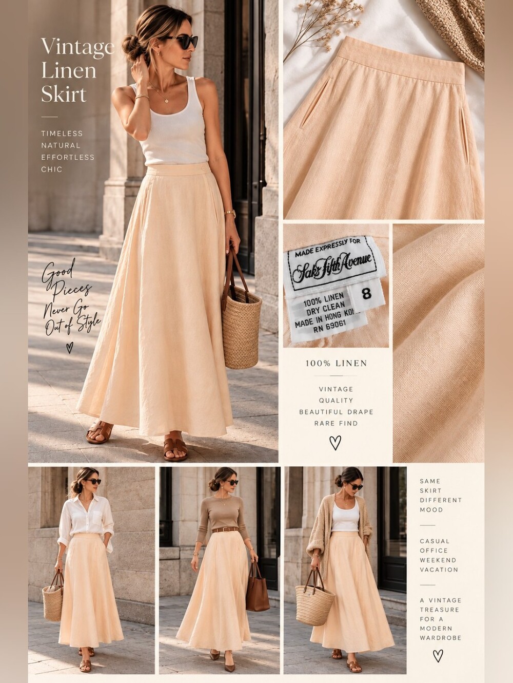 Vintage 80/90s Saks Fifth Avenue Peach Maxi Skirt - Flowy A-Line Skirt XS